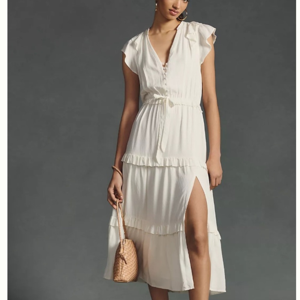 Paige Flutter-Sleeve Tiered Dress